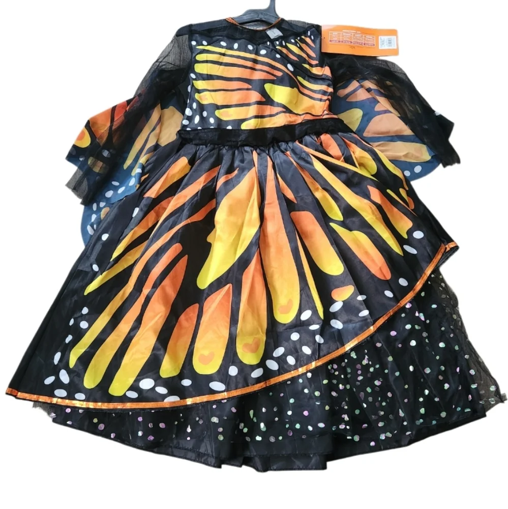 Kids Monarch Butterfly Costume Dress - Black & Orange
